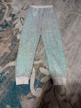Mila &Rose Sparkle Sequin Kids Jogger Pants - Iridescent Aqua Size 9/10